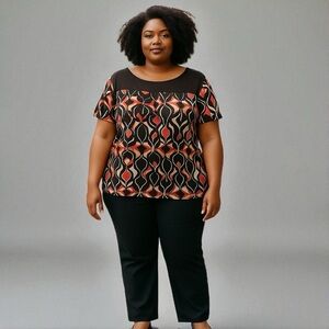 Faded Glory Women’s Stretch Tunic Too 3X Brown White Yellow Orange